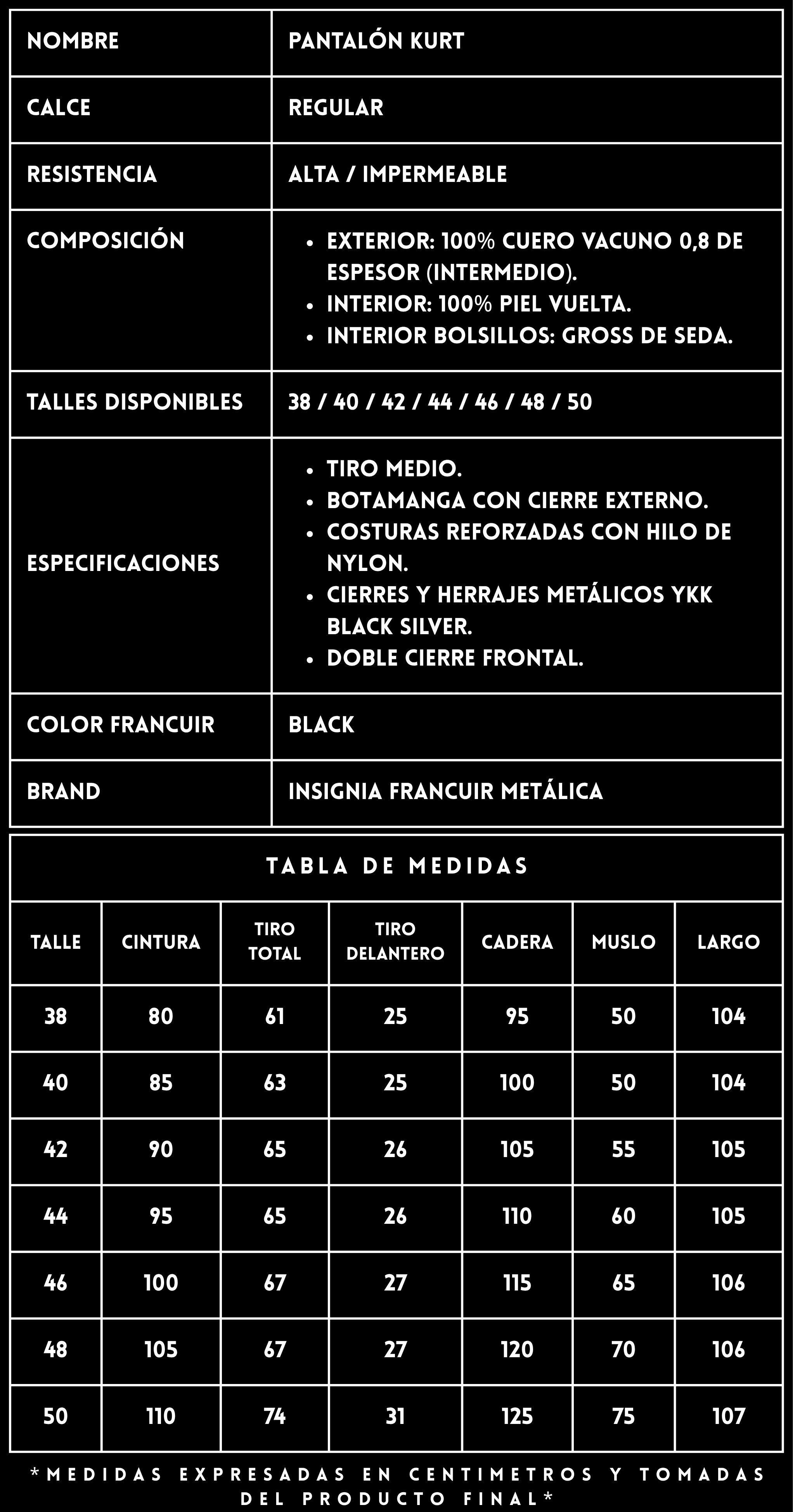 FICHA TÉCNICA PANTALÓN KURT BLACK - FRANCUIR